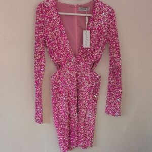 Petal & Pup Pink Sequin Long Sleeve Dress